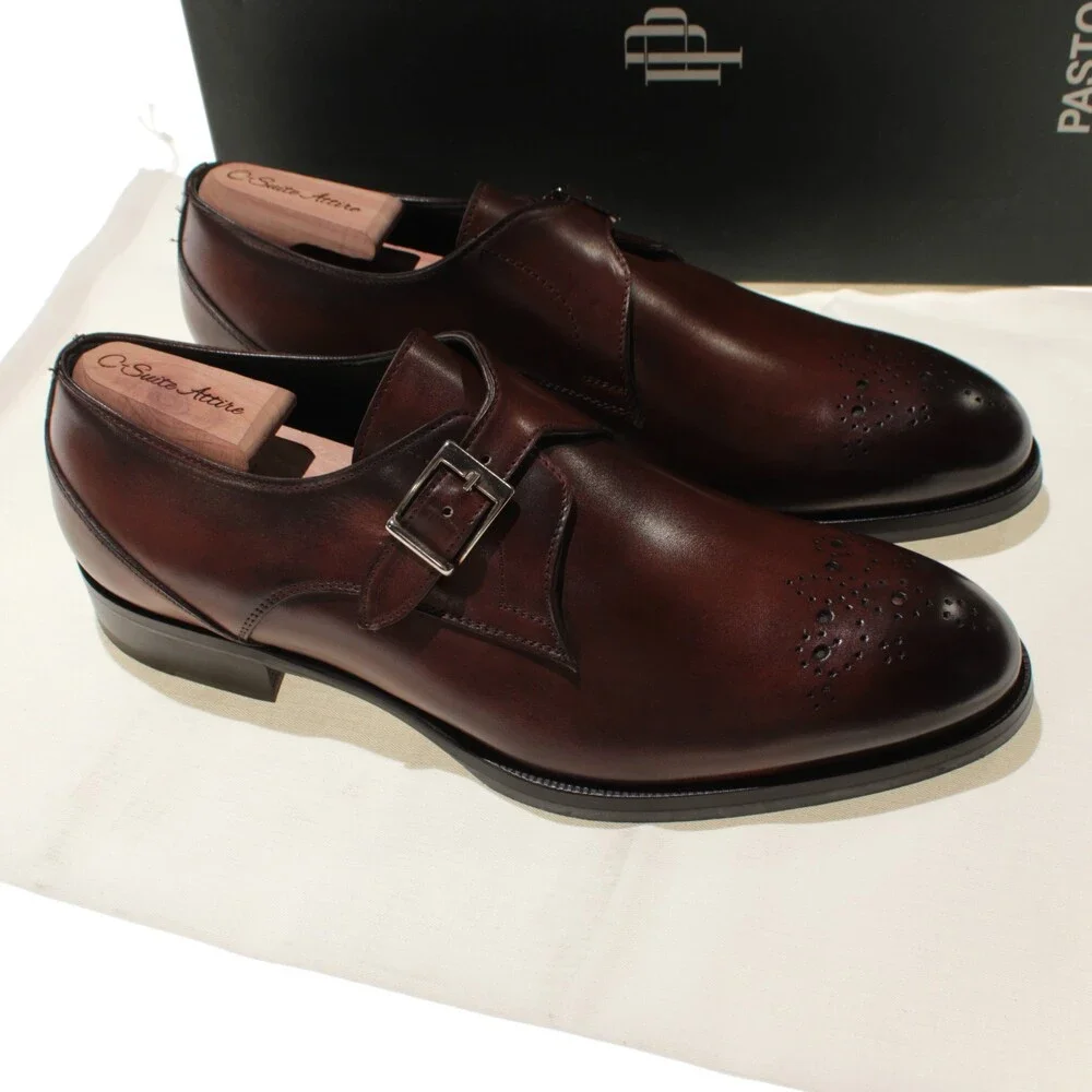 Pastori NWB Single Monk Strap Dress Shoes Size 9 US in Whiskey Brown Leather